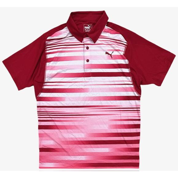 Puma Men's Long Shot Stripe dryCELL Golf Polo Shirt in Chili Pepper - Picture 1 of 3